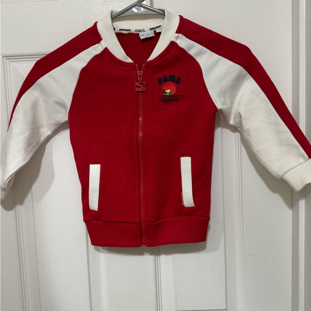 Peanuts Puma T7 track Kids Red and White Jacket NWOT